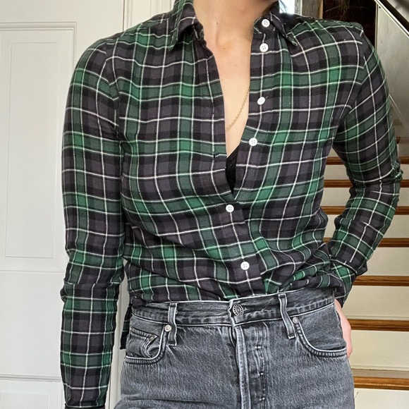 Elizabeth and James Plaid Flannel Button Down in Green/Blue - Picture 8 of 8